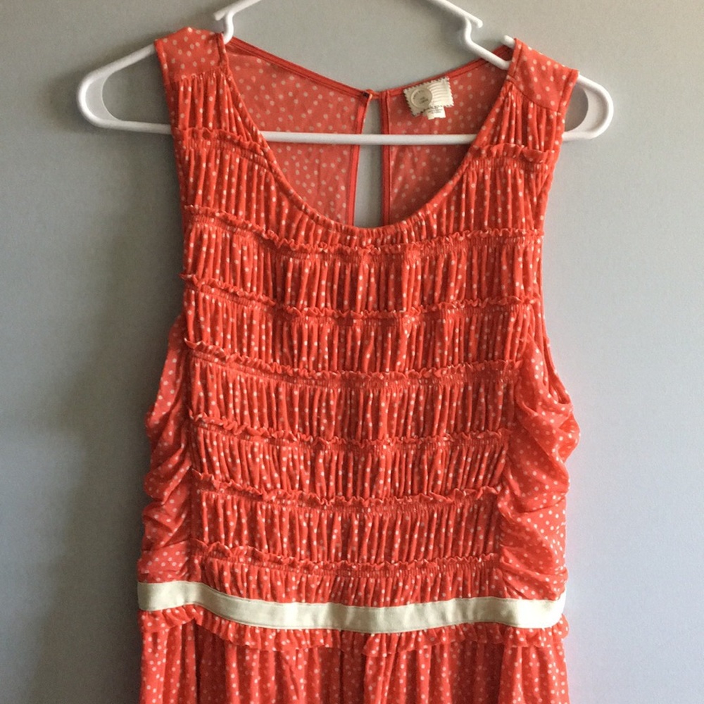 Anthropologie Postmark Salmon Pink Polka Dot Dress